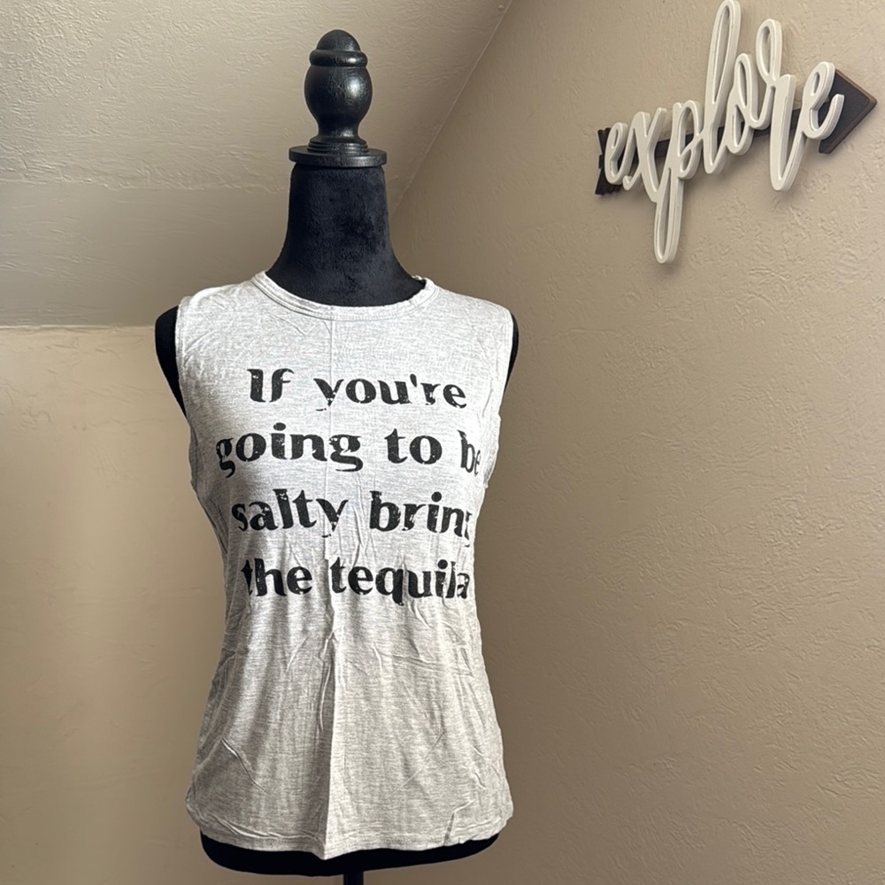 Gray Sleeveless Graphic Top